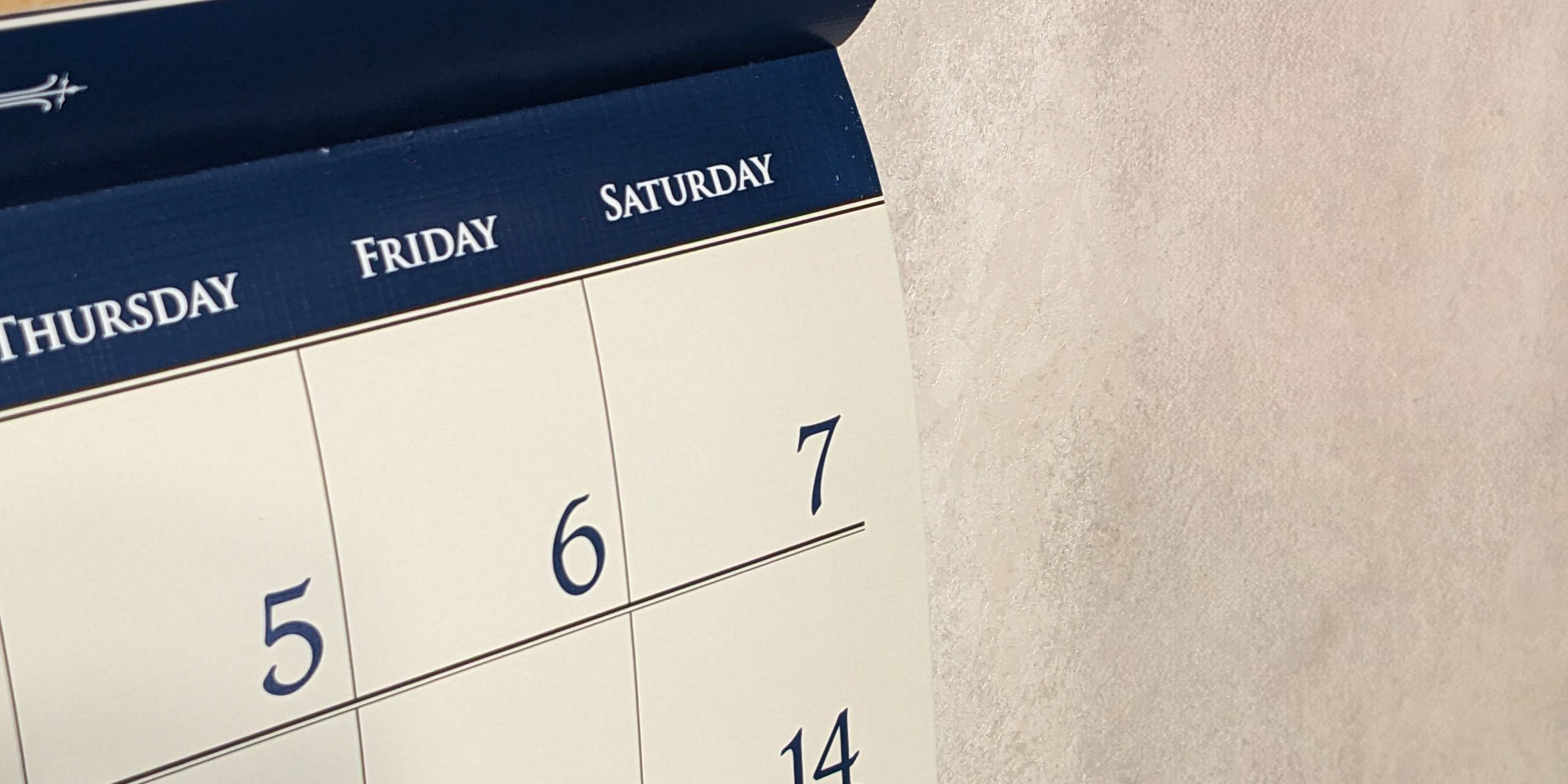 A calendar focused on Saturday